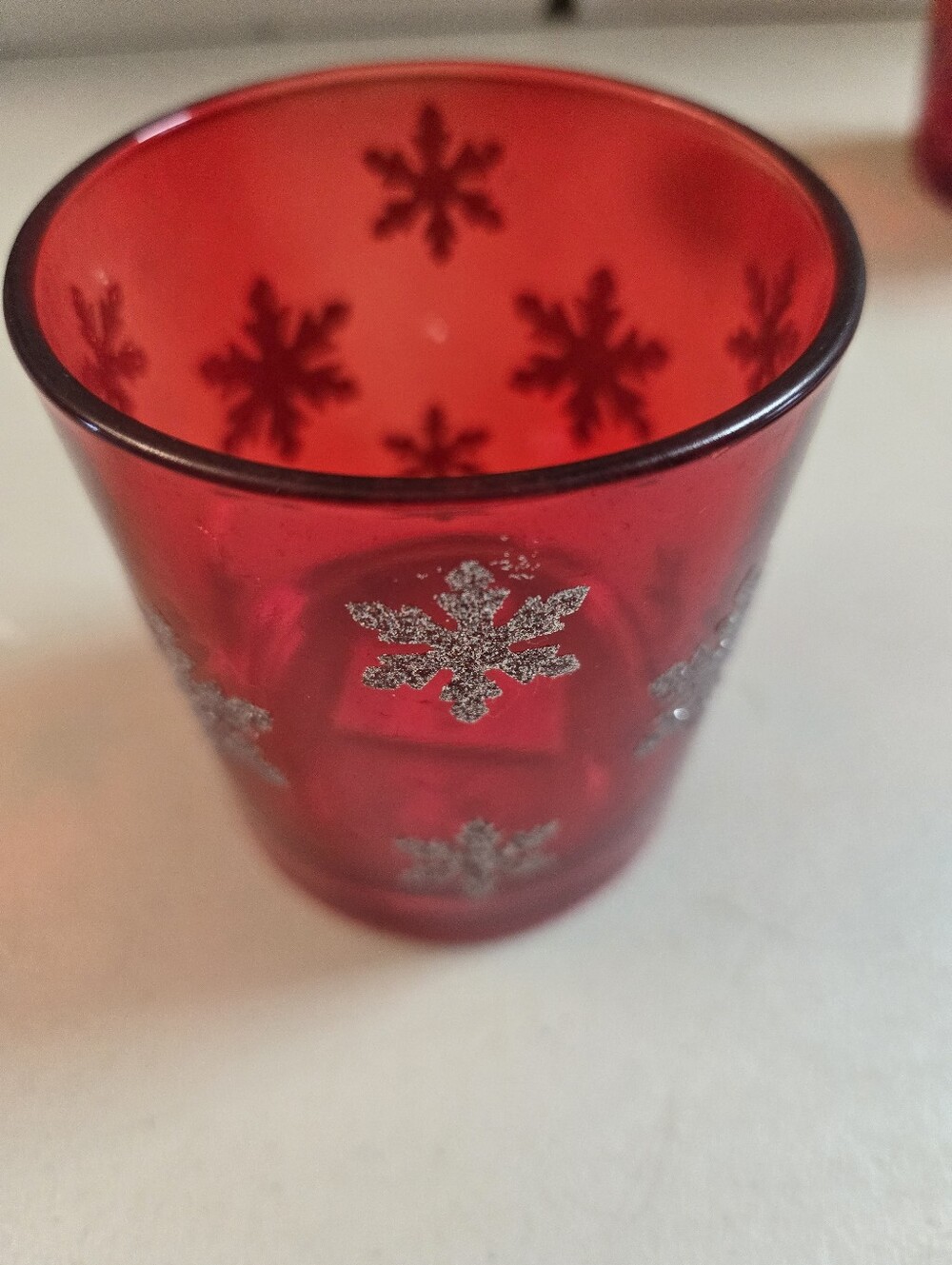 Red Snowflake Glass Votive Candle Holder - Unbranded